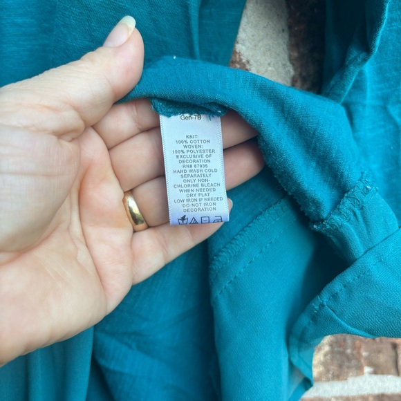 Logo Lori Goldstein Tunic Teal Blue Floral beads appliqué Chiffon Hem - Picture 4 of 5